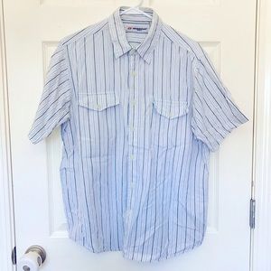 Men’s M Anchor Striped Blue Button Up Top Teens y2k  Vintage Skater
